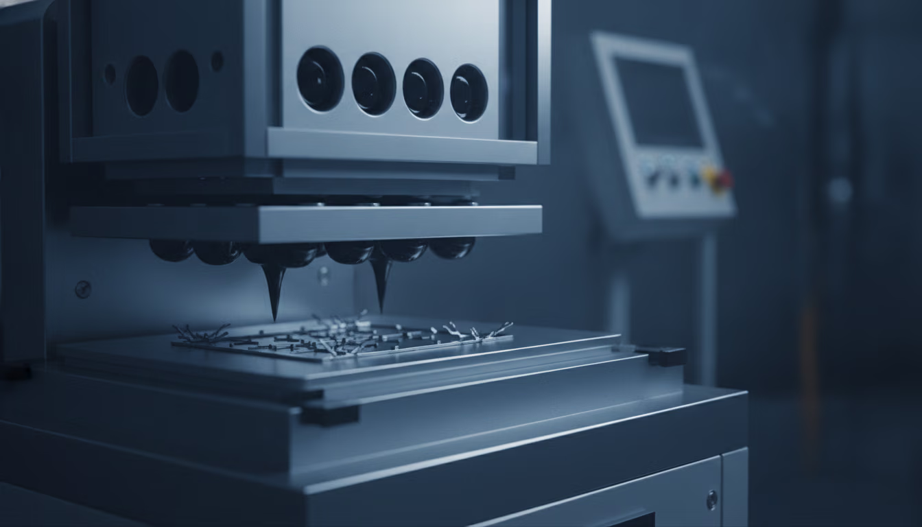 A transfer-molding press closing over a lead frame